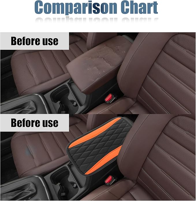 Car Center Console Cover, Universal Leather Waterproof Armrest Seat Box Cover Protector, Comfortable Car Decor Accessories Fit for Most Cars, Vehicles, SUVs-Orange