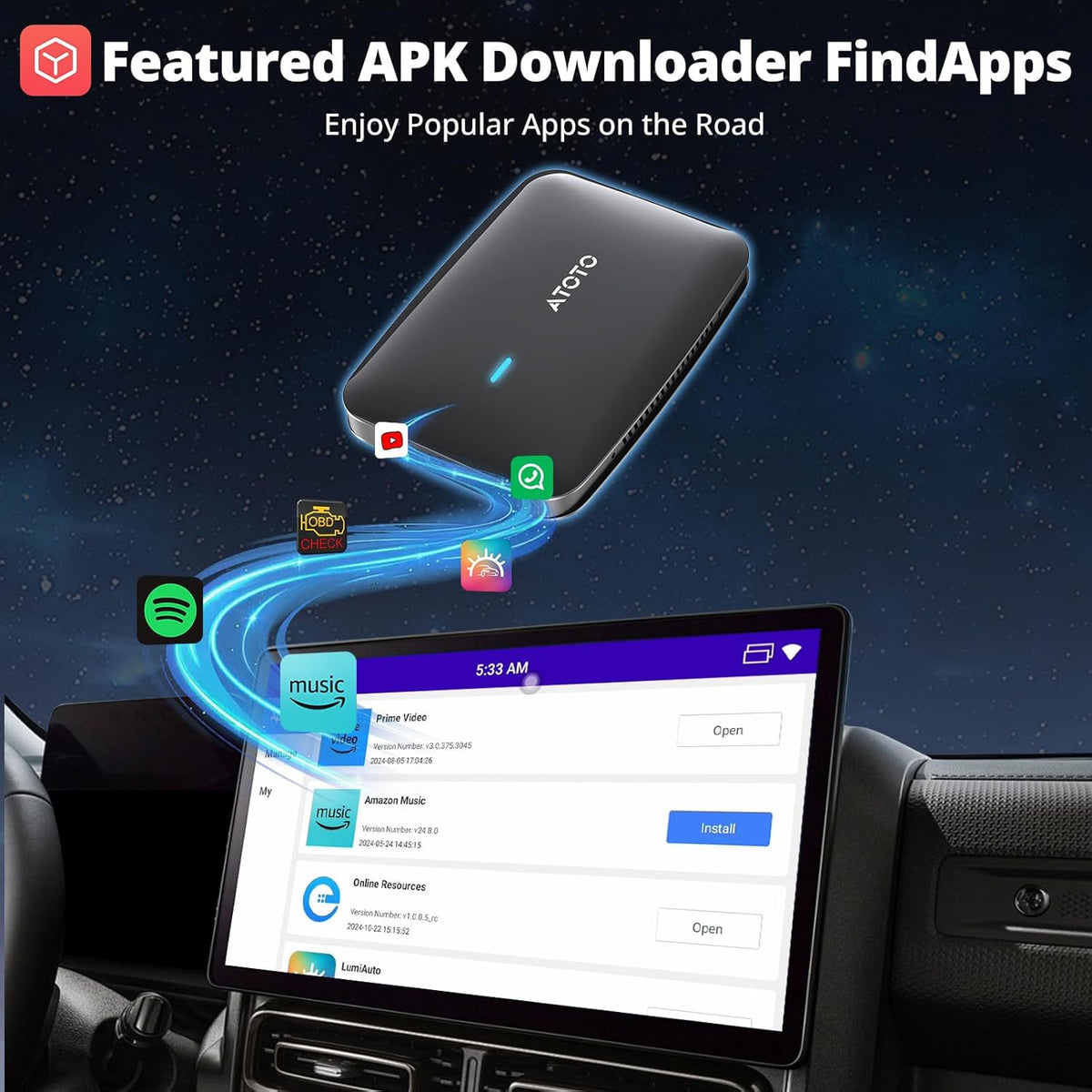 Portable AI Box CarPlay -2025 Upgrade Wireless CarPlay Adapter Compatible with YouTube, Plug & Play Smart AI Box Support DriveChat, Dual Bluetooth, Dual Wi-Fi, Max 128GB TF Card (CB4A-N-BK1)