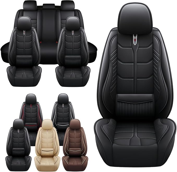 Leather Car Seat Covers Fit for Toyota RAV4 Prime 2021-2024, 5 Seater Car Seat Cover, Premium Waterproof, Scratch Resistant Car Interior Accessories (Full Set Black)