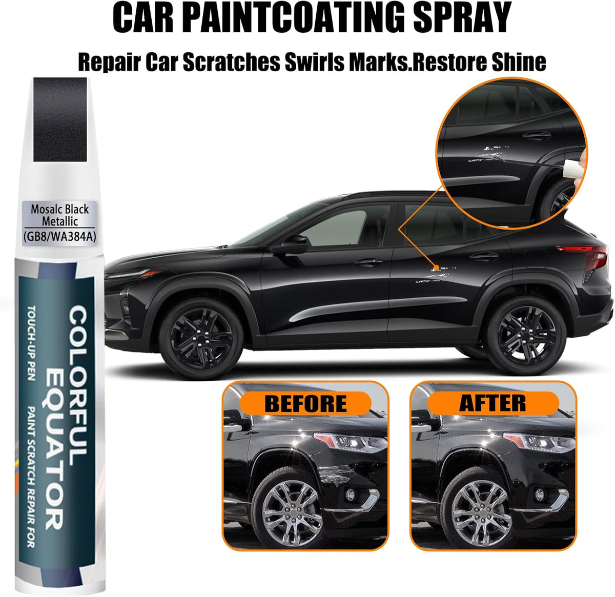 Mosaic Black Metallic(GB8/WA384A) Touch Up Paint Compatible with Chevrolet, Car Paint Pen Scratch Repair Two-In-One Touch Up Paint, Premium Car Scratch Remover for Deep Scratches
