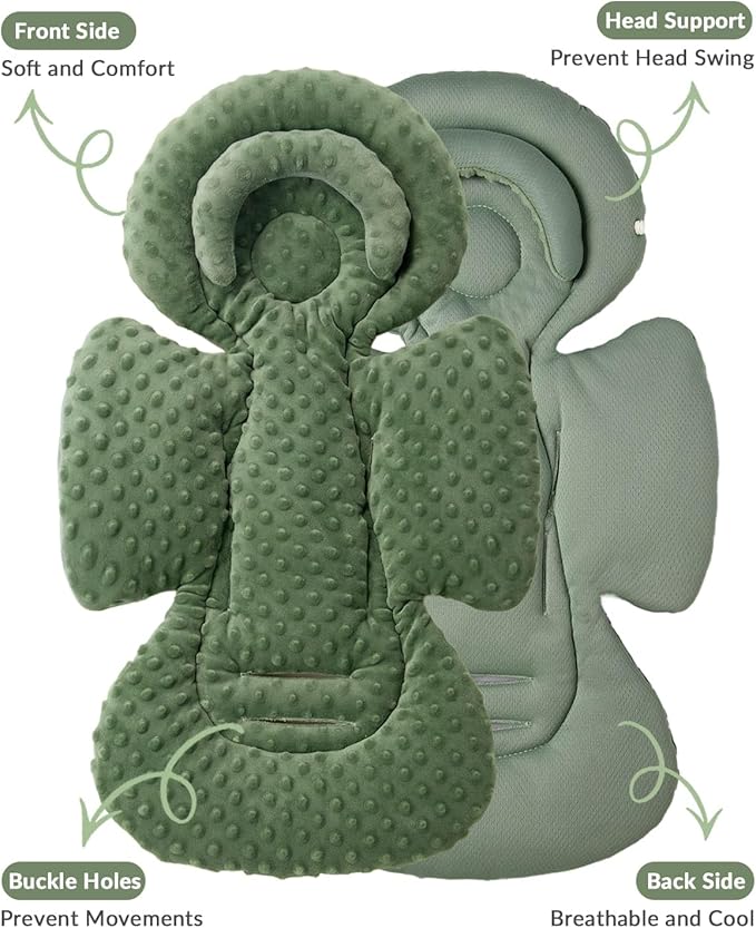 Infant Car Seat Insert with Extra Cushion for Preemie to Toddler, Reversible Newborn Carseat Insert for Baby Head Body Support, Fits for Stroller, Baby Swing, Bouncer - Dots, Dark Green