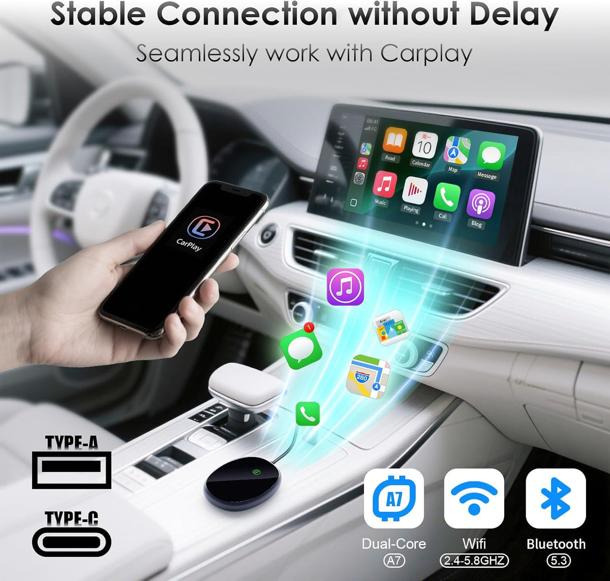 Wireless CarPlay Adapter for Apple iPhone 2025 Upgraded, Converts Wired to Wireless Mini USB Car Play Adapter, Compatible with iPhone iOS 10+, Only for Cars with Built-in Carplay