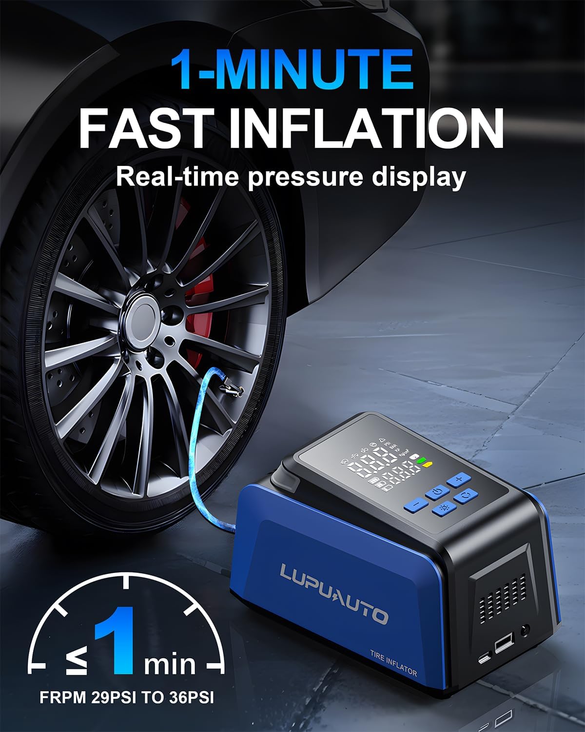 Tire Inflator Portable Air Compressor, 2X Faster Inflation, 150PSI Air Pump for Car Tires with Digital Pressure Gauge/LED Light for Car, Motorcycle, Bicycle, Balls and More