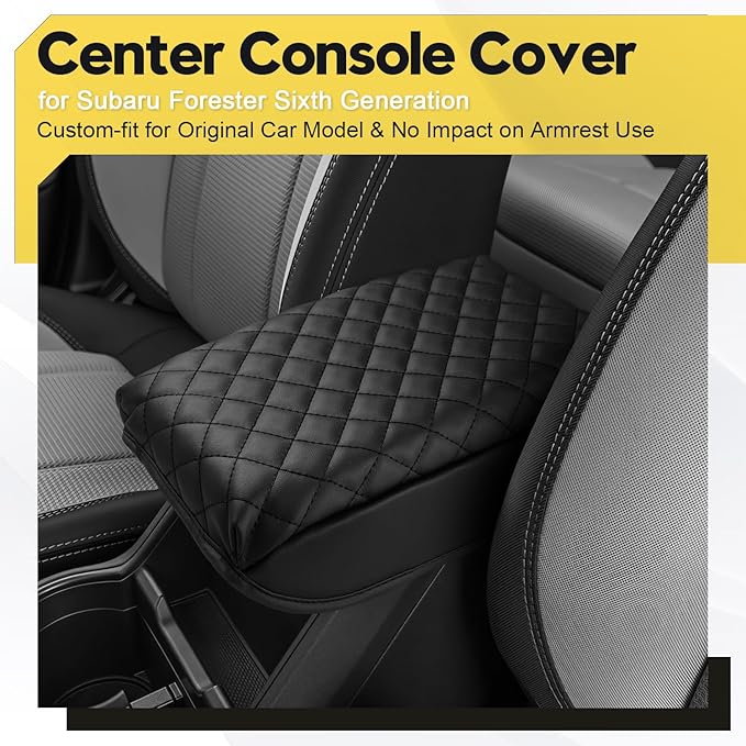 FIILINES Center Console Cover for Subaru Forester 2025 2026, Armrest Cover Pad Cushion Protector Forester Accessories Armrest Cover Anti-Scratch Black