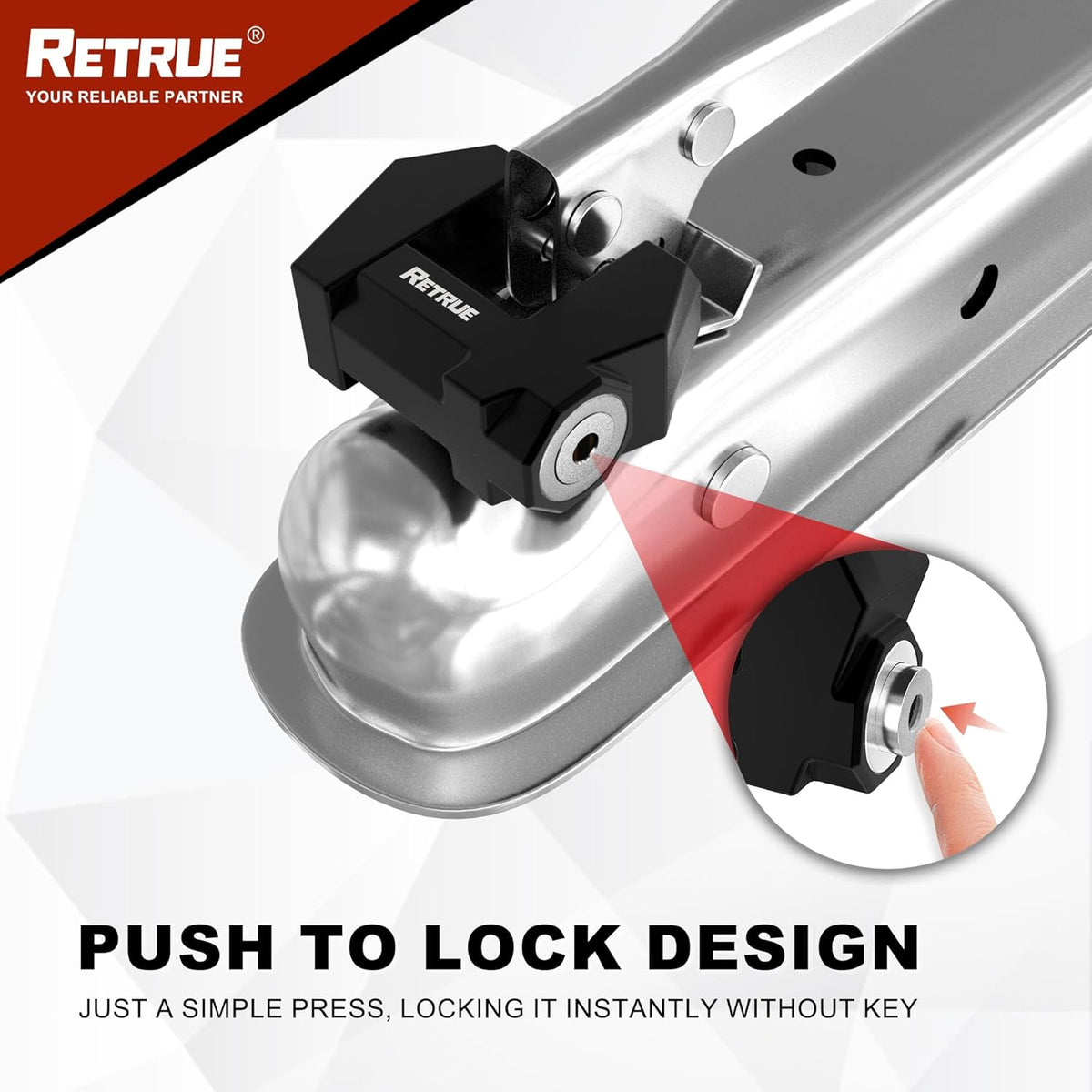 RETRUE Trailer Tongue Coupler Lock, Upgrade Trailer Cyberlock Dia 1/4'', Extra Wide 1.2'' Span Trailer Latch Lock for Trailer Coupler Latch, Tow Boat Accessories, RV Truck Car's Coupler, Jet Black