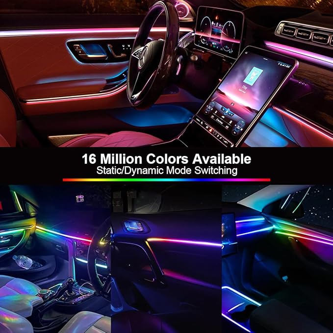 Dreamcolor Interior Car Strips Lights: Led Acrylic Light 22 in 1 RGB Ambient Lighting with Wireless App for Cars - 16 Million 175 Inches 600 Led Music Sync Led Lights Kits