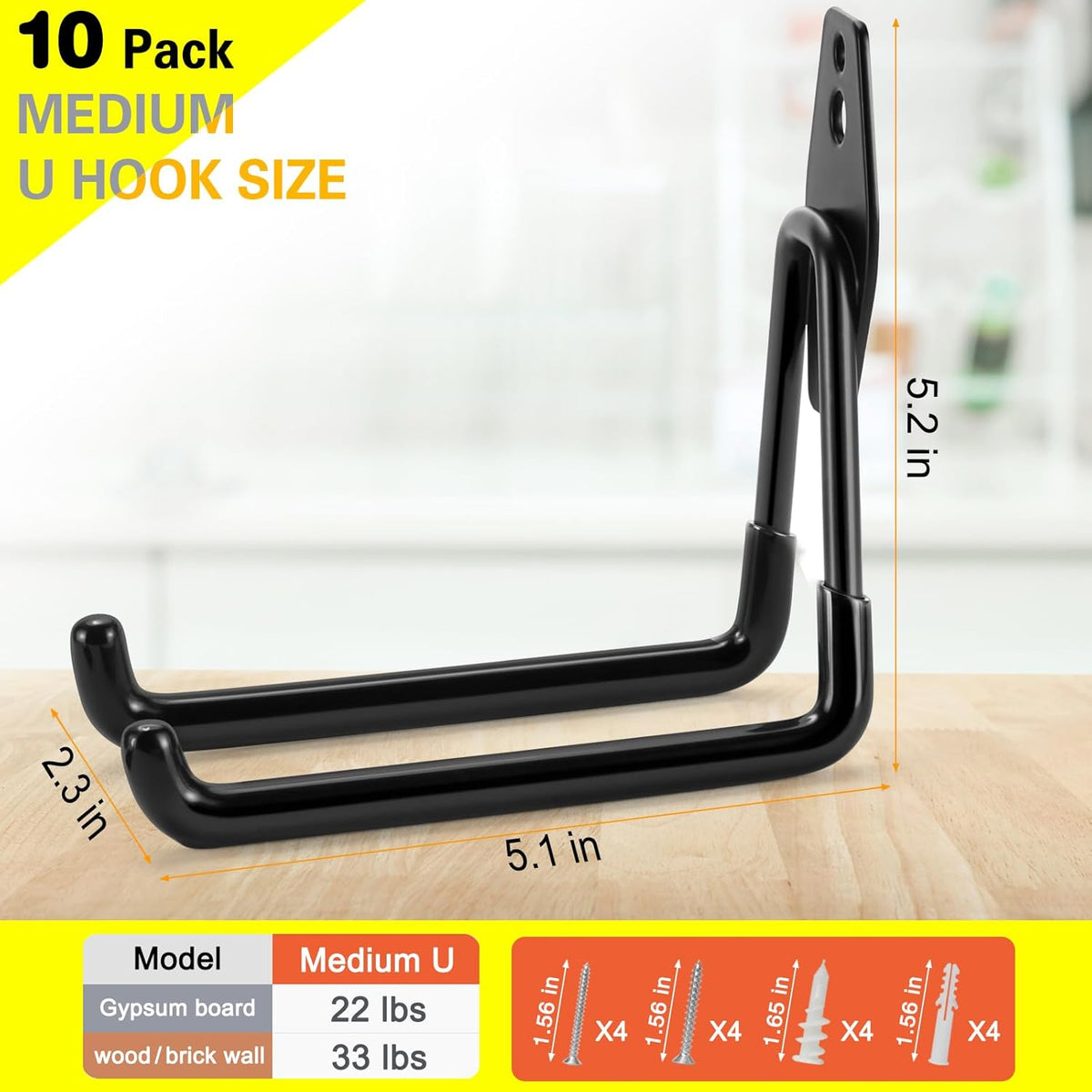 10 Pack Garage Hooks Heavy Duty Storage Organizer Wall Mount Power and Garden Tool Hangers, for Hanging Ladders, Ropes, Hose, Bulk Items