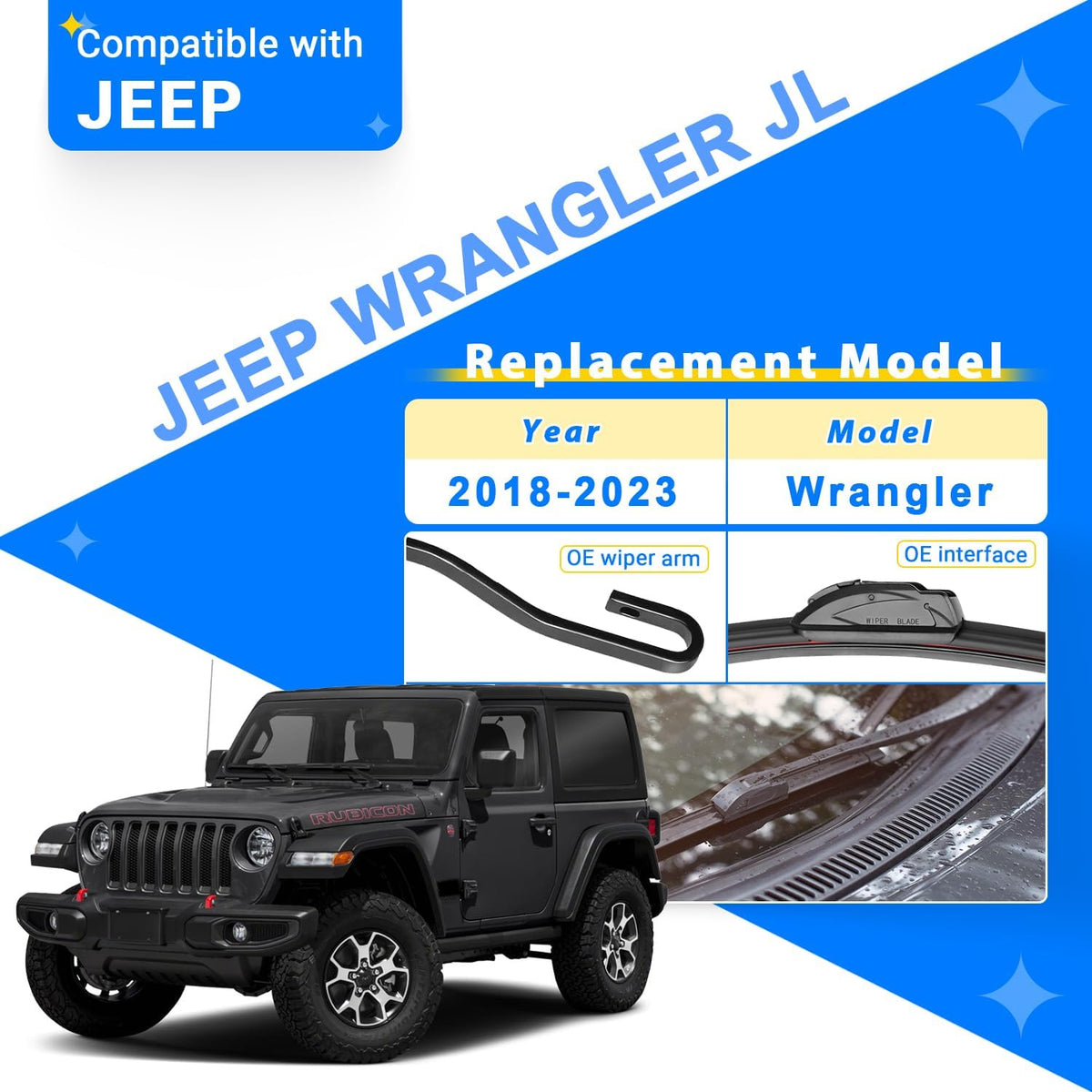 Windshield Wiper Blades Replacement for Jeep Wrangler JL 2018 2019 2020 2021 2022 2023 Original Factory Quality Front Rear Wipers Blade Set for My Car - 16" 16" 12" (Pack of 3)