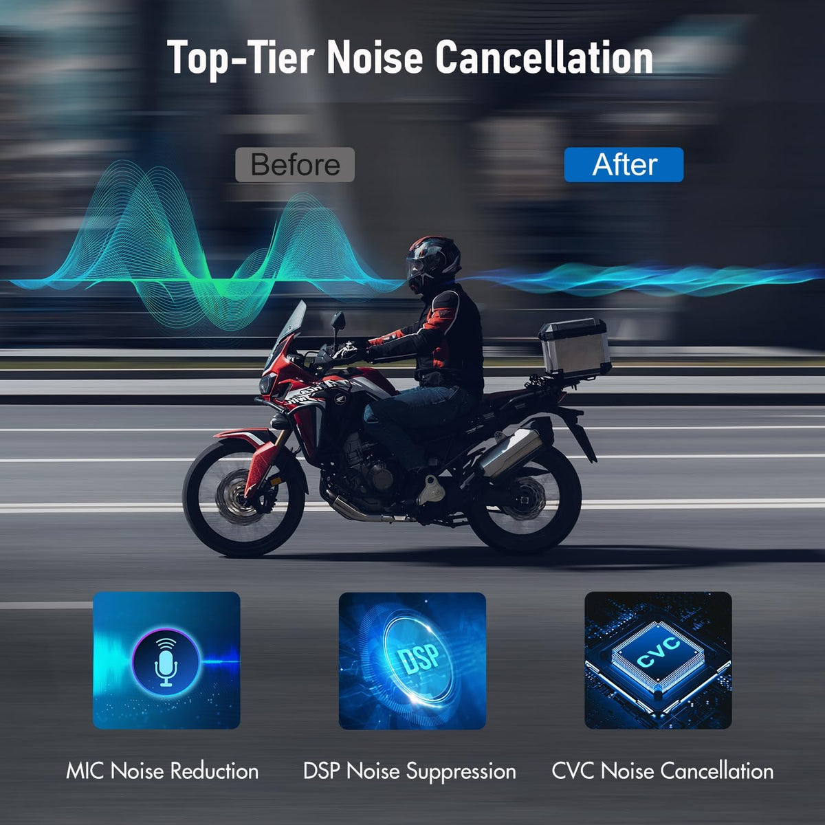 TK-X4SC Motorcycle Bluetooth Headset, 6 Riders 2000m Helmet Group Intercom with Music Share/Top-Tier Noise Reduction/LCD Screen,Universal Communication System Headphones(1 Pack)