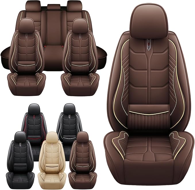 Leather Car Seat Covers Fit for Toyota Highlander Hybrid 2006-2024, 5 Seater Car Seat Cover, Premium Waterproof, Scratch Resistant Car Interior Accessories (Full Set Coffee)