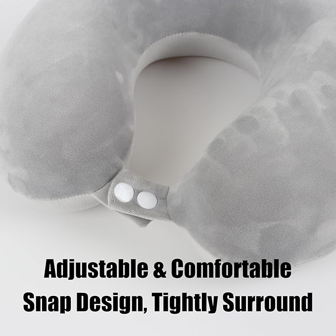 Sexysamba Pure Memory Foam Travel Pillow Set for Adults - Comfortable & Removable Machine Washable Cover, Neck Support Pillow Airplane Travel Kit with Eye Mask for Portable Plane Accessories - Grey