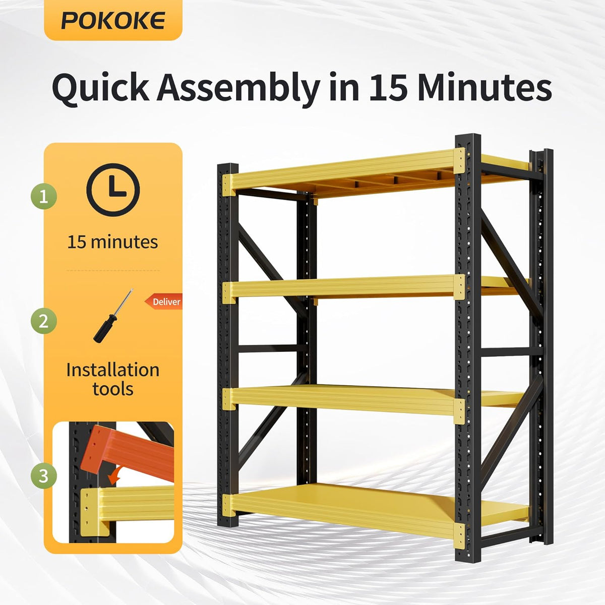 Garage Shelving Unit, 4 Tier Heavy Duty Racks, Easy Assembly, Metal Racks with Adjustable Shelves, 3000 LBS Load Capacity,for Warehouse,Basement (Black&Yellow, 19.7" D x 41.3" W x 78.7" H)