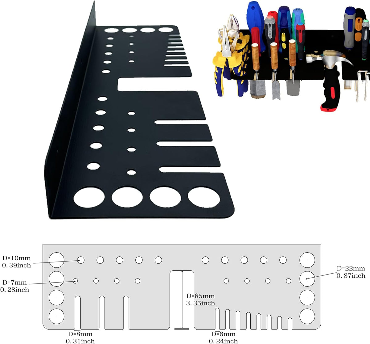 Screwdriver Organizer, Pliers Rack, Hammer Holder, Heavy Duty Wall Mounted Tool Storage Rack, Hand Tools Organizer, Metal Organizer for Garage Workshop, Garage Tool Organizer Wall Mount，15.75 Inch