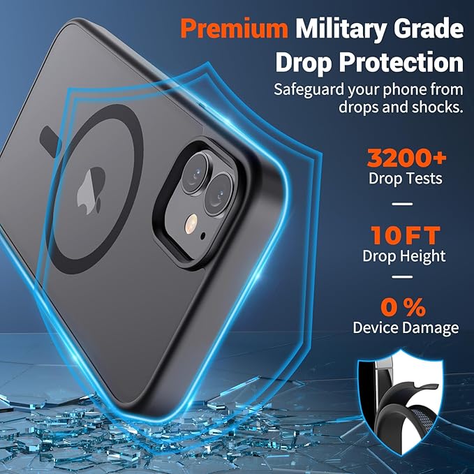 SUPFINE Magnetic for iPhone 11 Phone Case(Compatible with MagSafe)(Military Grade Drop Protection) Translucent Matte Shockproof Phone Cover,Black