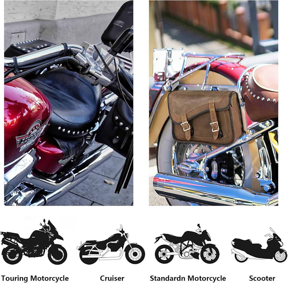 GARGOYLE BELLS Motorcycle Saddle Bags Genuine Leather Motorcycle Luggage Bag For Softails Sportsters and Choppers (No Stud, Brown, 13”x13“x10”)