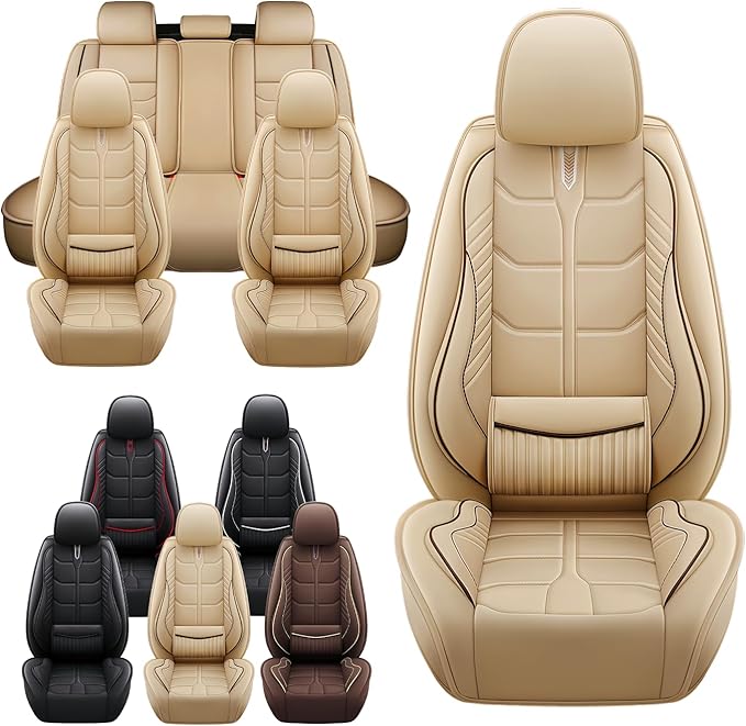 Leather Car Seat Covers Fit for Toyota RAV4 EV 2012-2013, 5 Seater Car Seat Cover, Premium Waterproof, Scratch Resistant Car Interior Accessories (Full Set Beige)