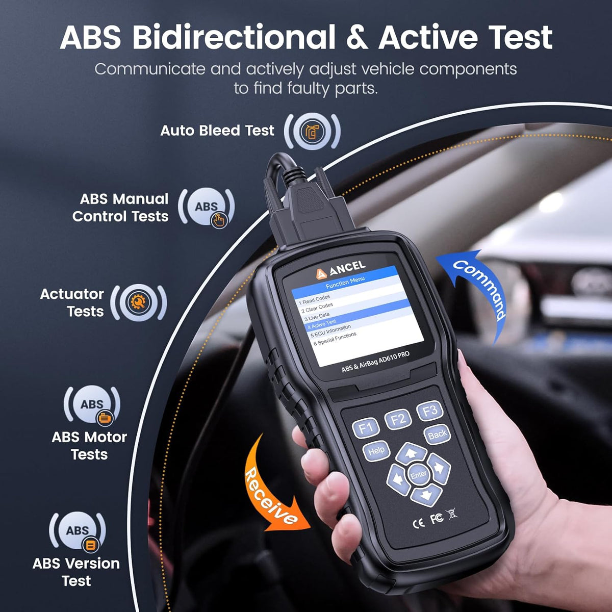 ANCEL AD610 Pro ABS SRS OBD2 Scanner, ABS Bleeding, SAS Calibration, ABS, Airbag, EPB, Oil Reset, Full OBD2 Functions, AutoVIN, Free Lifetime WiFi Updates