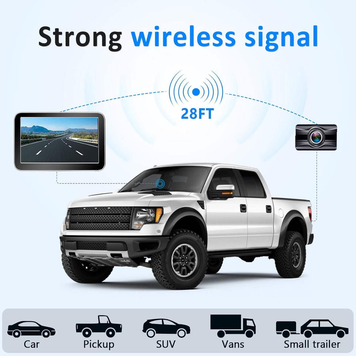 Wireless Backup Camera for Trucks - 7 Inch Monitor, HD 1080P, Color Night Vision, 2 Channels, IP69 Waterproof Backup Camera for Pickups, Cars - Easy Install for Towing & Parking