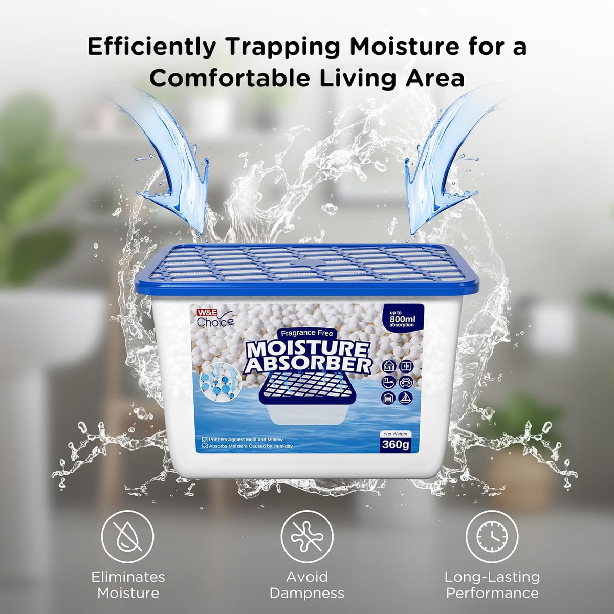 W&E Choice Moisture Absorbers, Fragrance-Free Dehumidifier Boxes for Home, Bathroom, Closet, RV & Car, 3 Pack 12.7 OZ