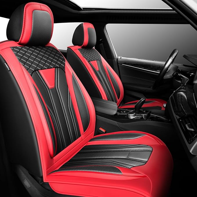 Fit Sonata Car Seat Covers Premium Leather for Hyundai Sonata 2007-2025 2026. Waterproof， Breathable, Scratch-Resistant & All-Weather Seat Cushion Protector（Front Seat,Red&Black