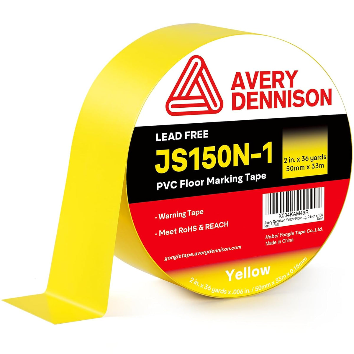 Floor Marking Tape,2 in x 108 FT Strong Adhesive Caution Tape,High Durability Warning Safety Tape for Indoor/Outdoor - Warehouses,Factories,Parking Lots,Retail Locations,Yellow,1 Roll