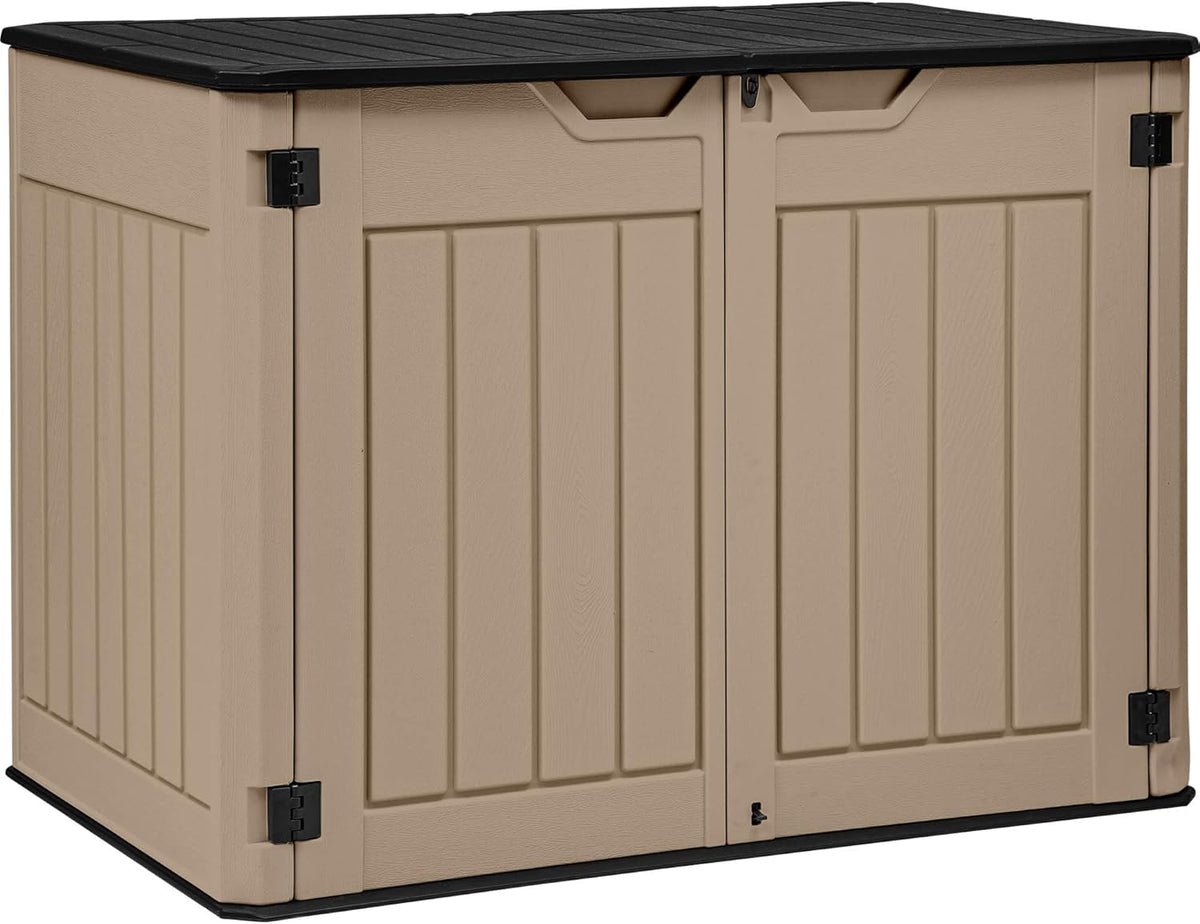 GOOBED 4.5x4ft Outdoor Horizontal Resin Storage Shed, 47 cuft Large Waterproof Tool Shed, No Shelf Included, Lockable, Easy Assembly (Brown)