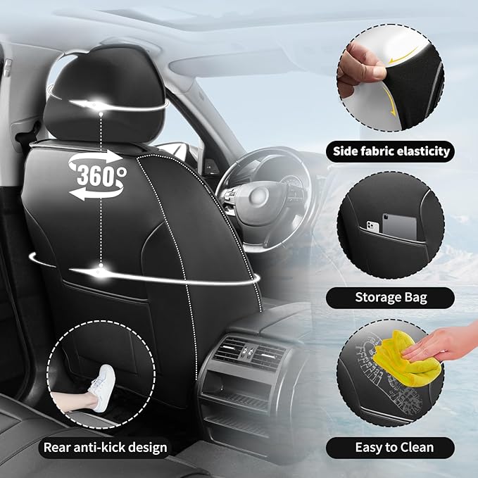 Fit HRV Car Seat Covers Compatible with Honda HRV 2016-2025 2026, Premium Leather Breathable, Wear Resistant, Airbag Compatible, All-Weather Protection & Full Coverage, Full Set Black