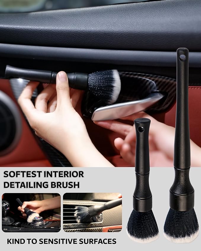 PRO Car Interior Cleaning Kit (9-Piece) - Deep Clean Tools for Leather, Dashboard & Upholstery | Boar Bristle Brush, Dual-Sided Scrub Sponge, Microfiber Towels, Polish Scrub Mitt, Detailing Brushes