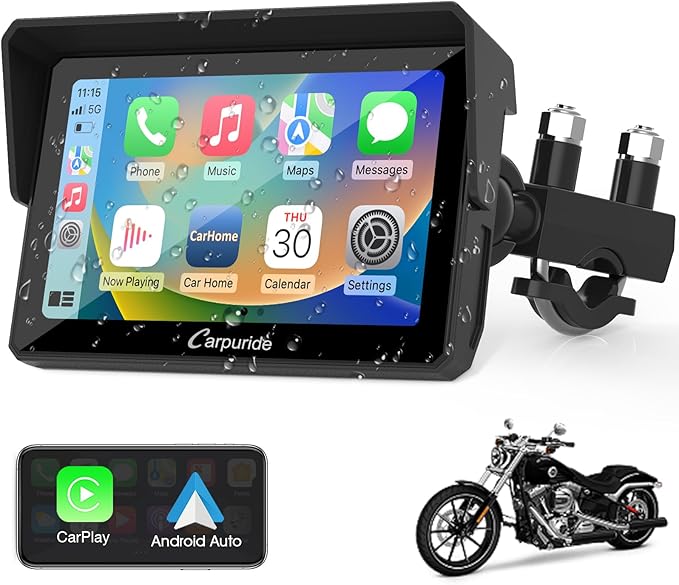 Carpuride W502 Motorcycle GPS Wireless Portable Carplay/Android Auto Waterproof Car Stereo, 5" IPS Touch Screen with Dual Bluetooth, Navigation/Siri/G00gle Assistant for Motorbike