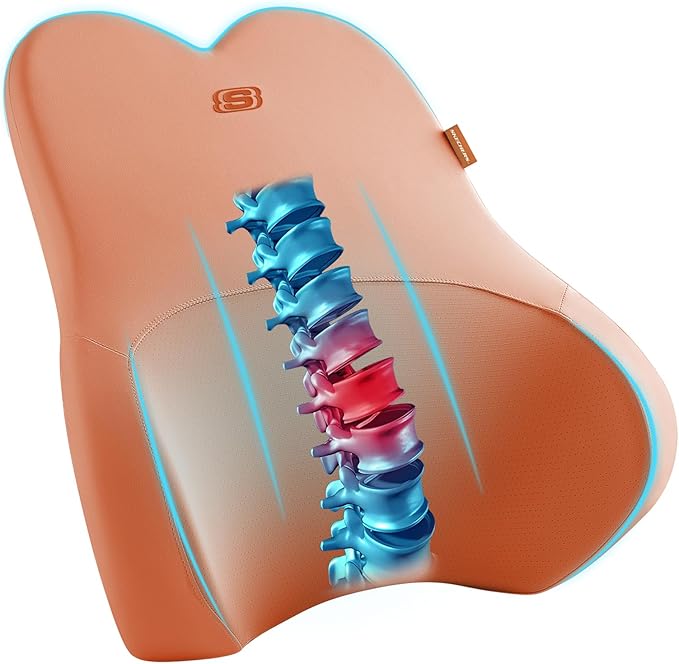 Skechers Air-Cooled & Memory Foam Lumbar Pillow,Lumbar Support Pillow For Office,Chair Lower Back Pain Relief Lumbar Pillow,Ergonomic Design Back Support Pillow For Office Chair,Car,Home,Travel,Orange