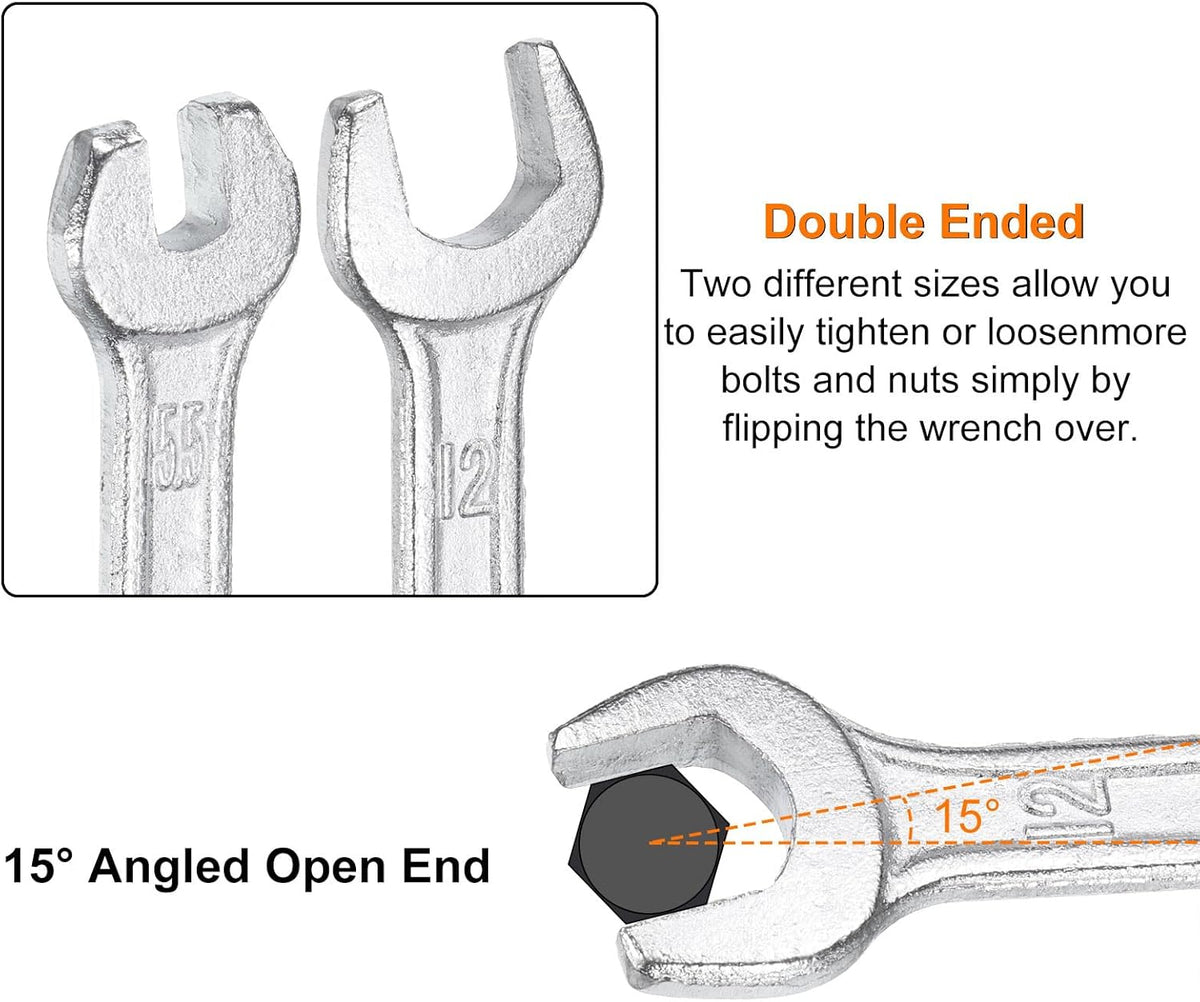 HARFINGTON 5pcs Double Open End Wrench 17mm x 19mm Metric 15 Degree Offset Angle Small Flat Head Wrench Galvanizing Open Ended Spanner for Automotive Repair Furniture Assembly