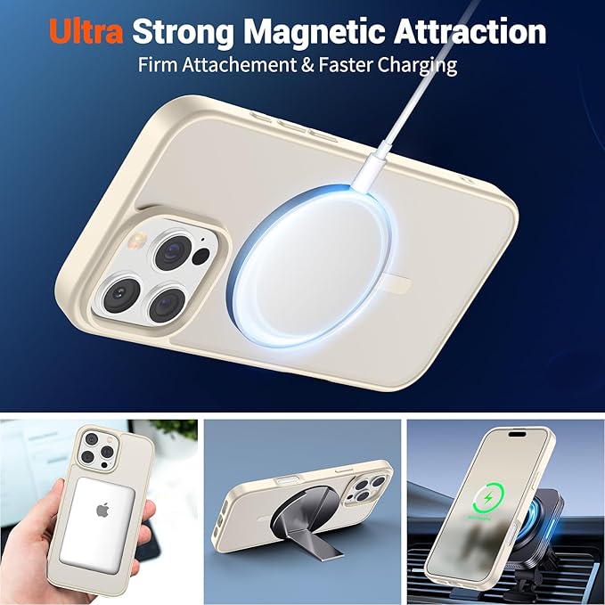 SUPFINE Magnetic for iPhone 16 Pro Max Case (Compatible with MagSafe) (Military Grade Drop Protection) Slim Translucent Matte Shockproof with Anti-Fingerprint Phone Case,Antique White