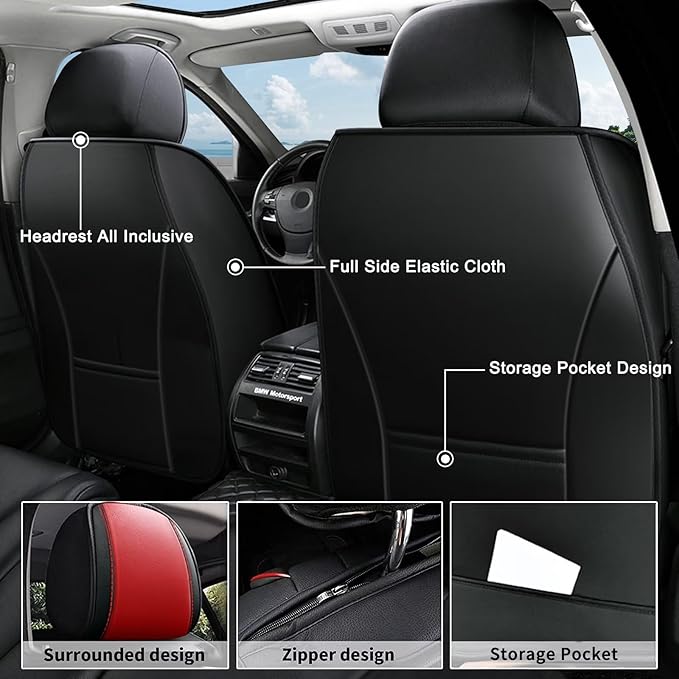 AOMSAZTO Front Seat Covers Fit for Volkswagen Jetta 2008-2026 Waterproof Faux Leather Car Seat Cover Compatible with Airbag(2PCS Front, Black&Red)