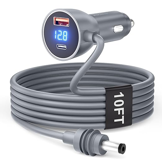 Starlink Mini Cable Car Charger 10FT Starlink Mini Power Cable DC 12V 24V Cigarette Lighter Power Cord with Digital Display USB C PD 30W and USB A QC 3.0 30W Ports for Trucks and Cars