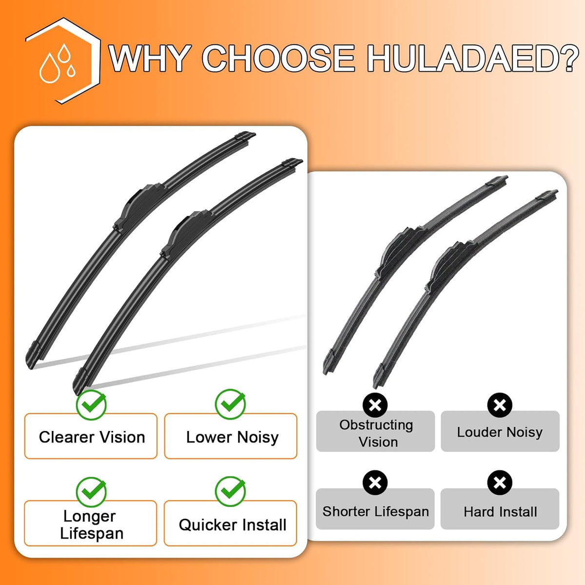 HULADAED® 26'' 16'' 12'' Windshield Wipers Replacement for Subaru Crosstrek 2013-2017 Impreza 2012-2016 Nissan Murano 2014-2009,Silicone Front Rear Wiper blades for MY Car-All Weather & Quiet(3 PACK)