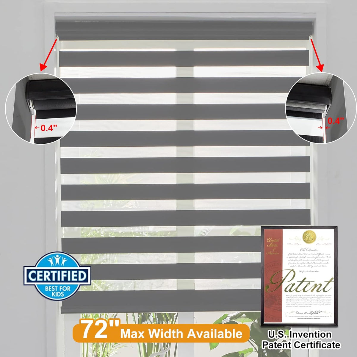 Persilux Cordless Zebra Blinds for Windows (35" W X 47" H, Black) Free-Stop Dual Layer Roller Windows Shades for Day and Night, Light Filtering Sheer Shades for Home, Easy to Install