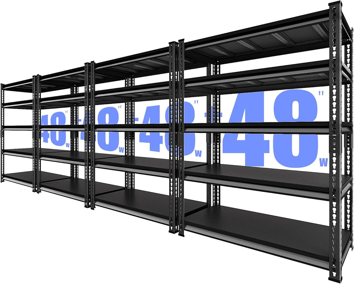 48" W Heavy Duty Garage Shelving, 5-Tier Metal Industrial Shelves, 3000LBS Loads, 4 Pack