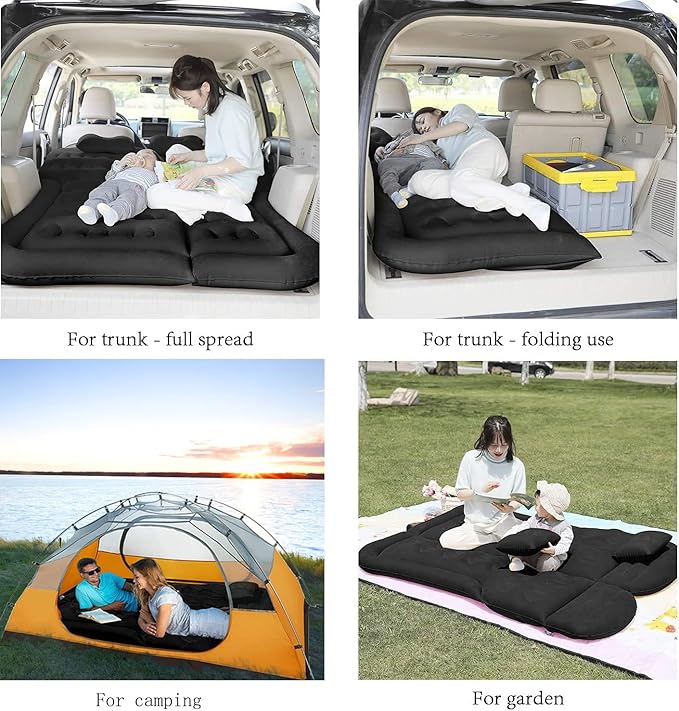 SAYGOGO SUV Air Mattress Camping Bed Cushion Pillow Inflatable Thickened Car Air Bed Mattress with Electric Air Pump Portable Sleeping Pad for Travel Camping Upgraded Version Black