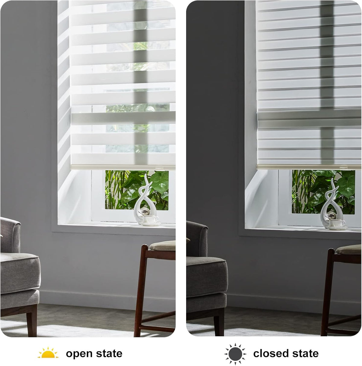 Persilux Cordless Zebra Blinds for Windows Free-Stop Roller Windows Shades (46" W X 72" H, Cream) Dual Layer Light Control for Day and Night, Light Filtering Sheer Shades for Home, Easy to Install