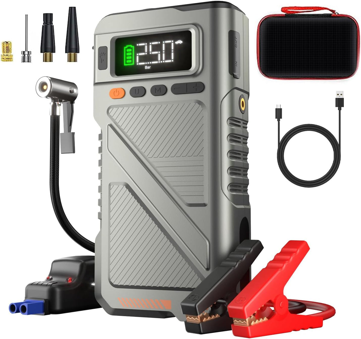 2025 Car Jump Starter with Air Compressor, Portable 6000A 150PSI Car Battery Jump Pack with Digital Tire Inflator for 10L Gas/9L Diesel,12V Power Jump Box