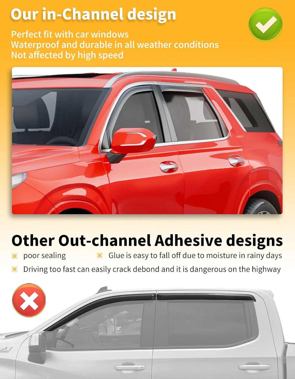 in-Channel Window Rain Guards Fit for Hyundai Palisade 2020 2021 2022 2023 2024 2025 Extra Durable Window Deflectors Window Visors Vent Shades Vent Visors Car Accessories-4 pcs Q23