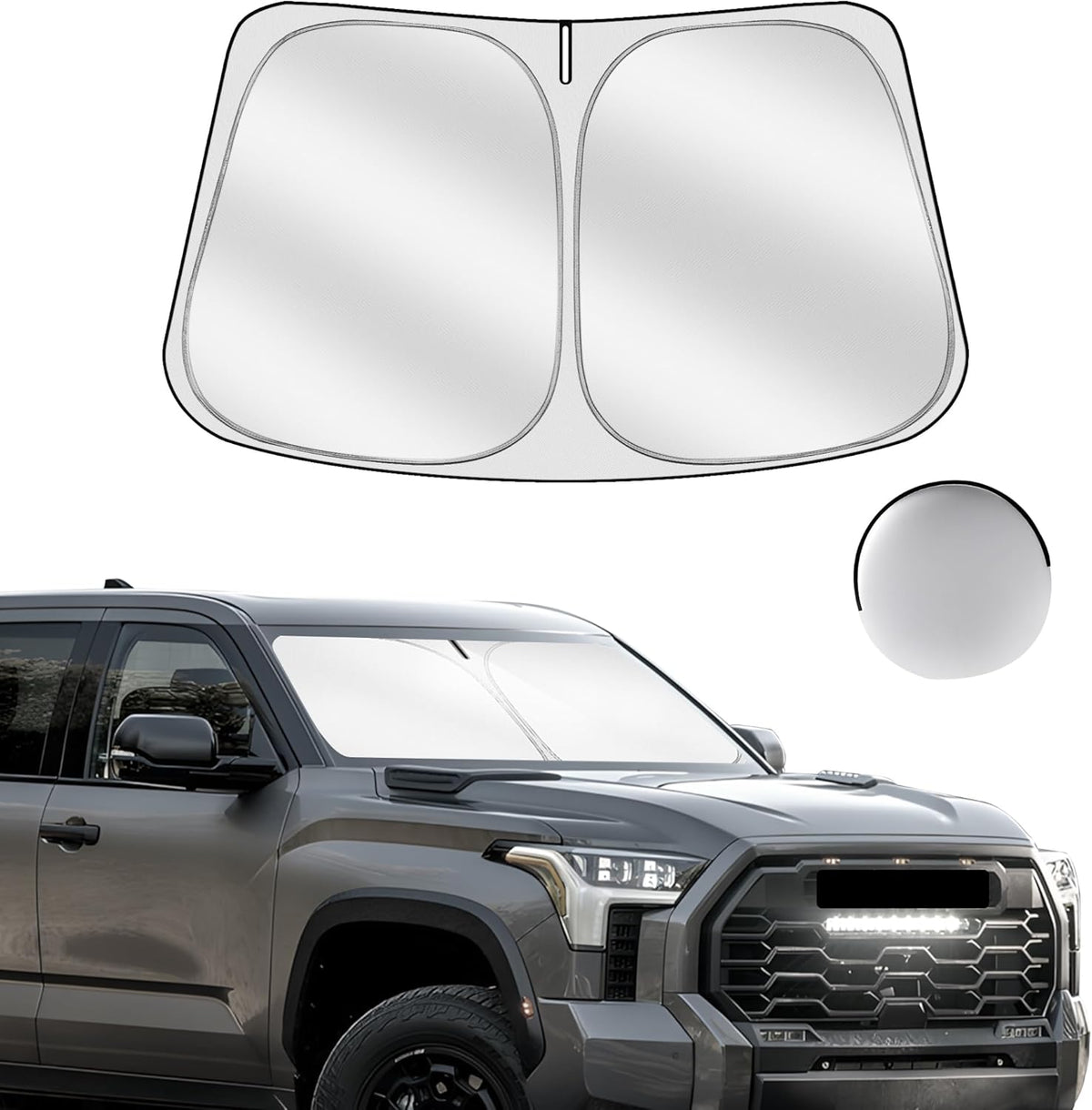Windshield Sun Shade for Toyo-ta Tundra (Limited, SR5, Platinum, TRD Pro) 2022-2025 2026 Foldable Sunshade Custom Fit Front Window Car Interior Accessories Protector Blocks UV Rays