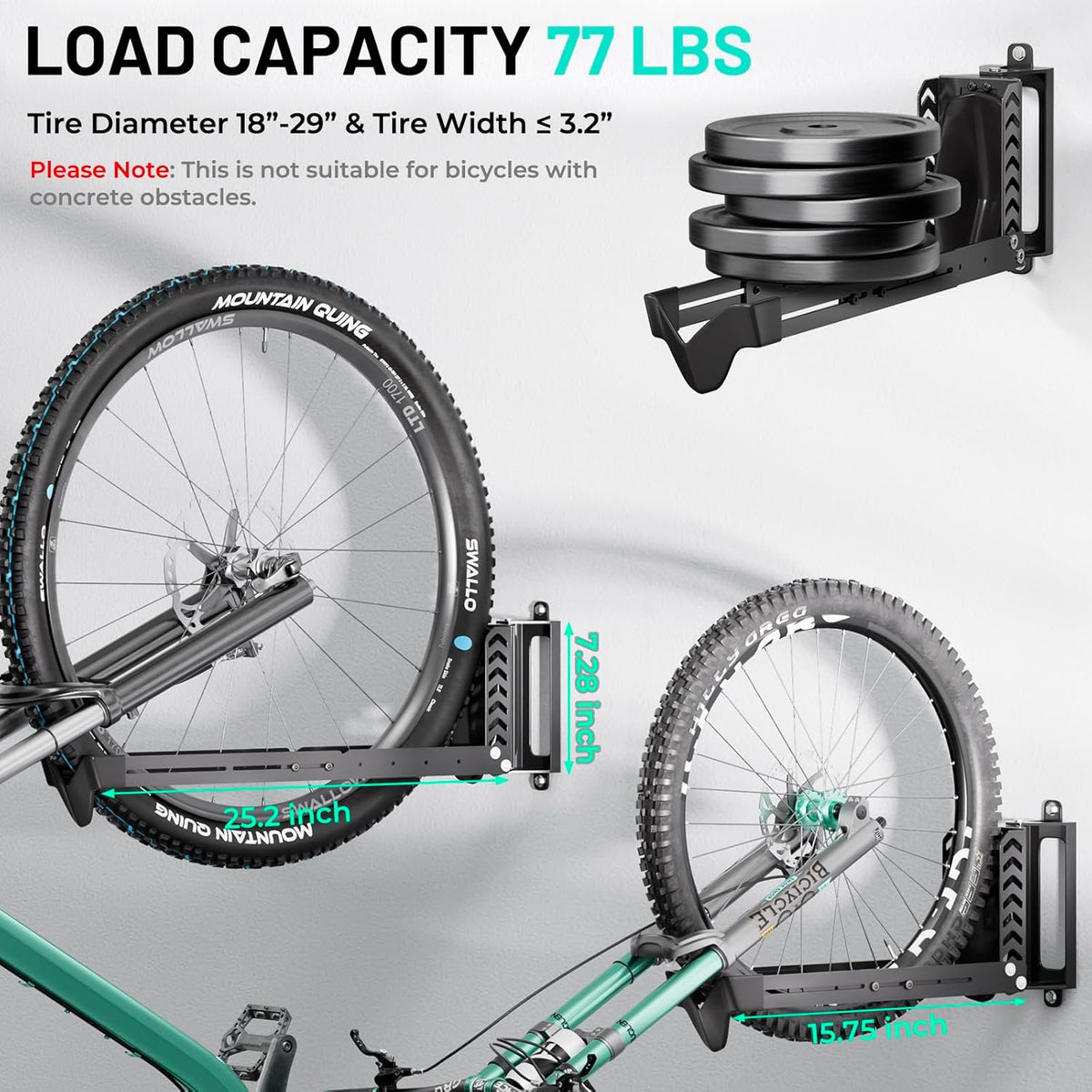 3-Pack Swivel Bike Rack Wall Mount, Bike Hangers for Garage, Space-Saving Vertical Bike Holder, Holds up to 77 lbs, Bicycle Wall Hanger Storage, No Heavy Lifting Required Indoor Hanging Bike Rack