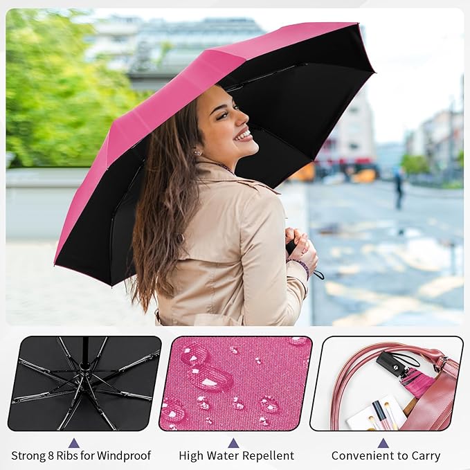 Yoobure Windproof Travel Umbrella - Automatic Umbrellas for Rain, Compact Folding Umbrella with UV Protection, Lightweight Portable Design for Backpack/Walking/Car, Sun & Storm Ready
