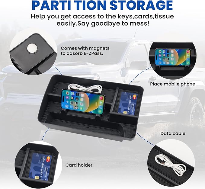 Autorder Center Console Dash Organizer for 2023-2026 Chevy Chevrolet Colorado Accessories Dashboard Insert Tray with Cellphone Holder Storage Box with Anti-Slip Mat