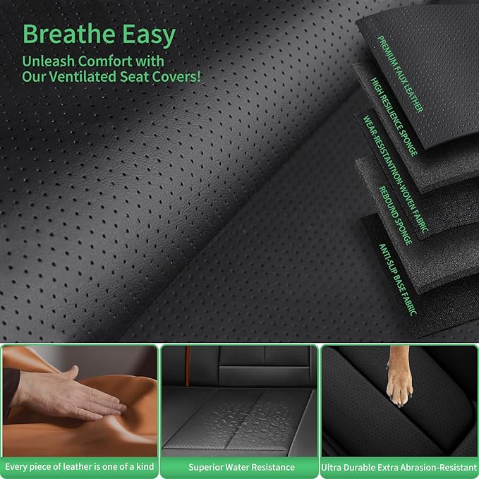 Fit Tucson Car Seat Covers for Hyundai Tucson 2010-2024 2025 2026 -Upgraded Premium Waterproof & Breathable Leather,Airbag Compatible,All-Weather Seat Cushion Protector,2 Front/Black-Brown
