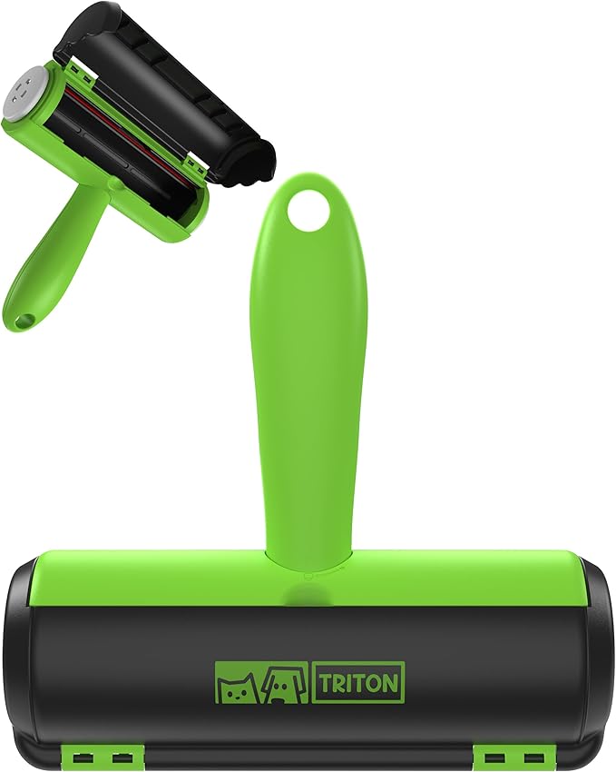 Triton Pet Hair Removal Tool w/Fur Trapping Compartment, 60% Smaller Storage Size, Reusable Shedding Roller, Cat and Dog Hair Remover for Car, Furniture, Carpet, Couch (Green)