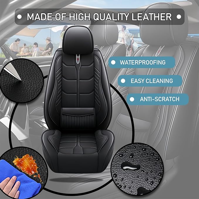 Leather Car Seat Covers Fit for Toyota Yaris 2007-2020, 5 Seater Car Seat Cover, Premium Waterproof, Scratch Resistant Car Interior Accessories (Full Set Black)