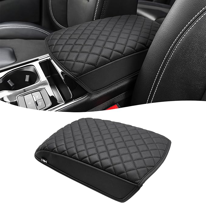 KBH Center Console Armrest Cover for Ford Edge 2015 2016 2017 2018 2019 2020, Vinyl Leather Accessories, Middle Console Lid Protector Cushion Pad, Anti-Scratch, Black