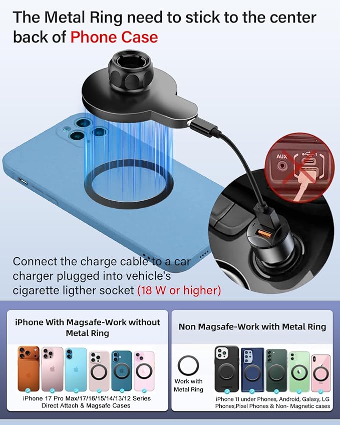 PZK Car Phone Holder for Hyundai Elantra 2021-2025 2026 SE/SEL/Sport/Limited/N Line Accessories for 8-Inch/10.25-Inch Screen Magnetic 15W Fast Wireless Charger Phone Mount 360° Rotating Extension Rod